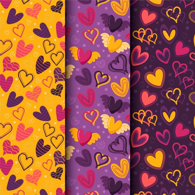 Conjunto de patrones de corazón dibujado a mano