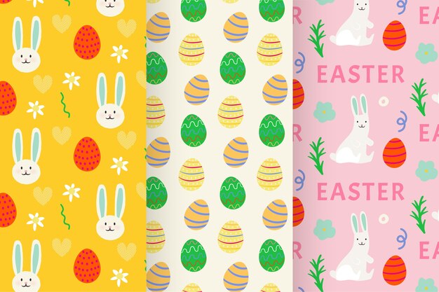 Conjunto de patrones de día de pascua dibujados a mano
