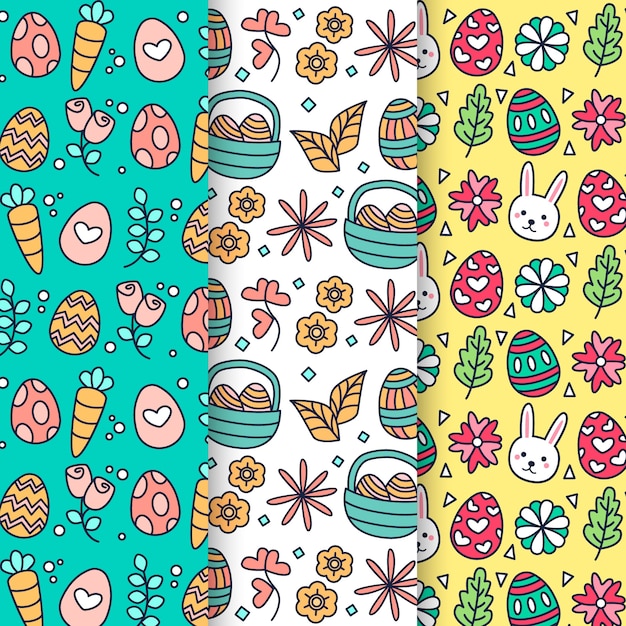Conjunto de patrones de día de Pascua dibujados a mano