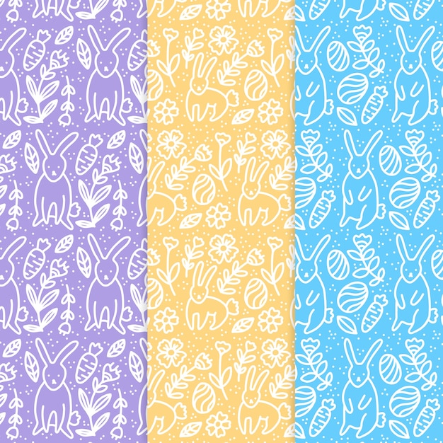 Conjunto de patrones de día de Pascua dibujados a mano
