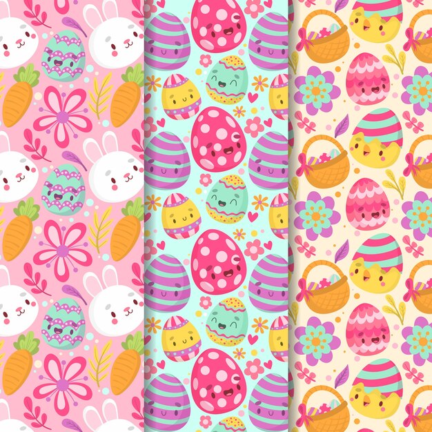 Conjunto de patrones de día de Pascua dibujados a mano