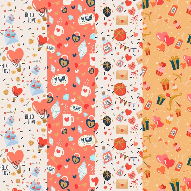 Conjunto de patrones de día de San Valentín de diseño plano