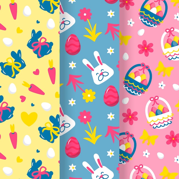 Conjunto de patrones dibujados a mano del día de Pascua