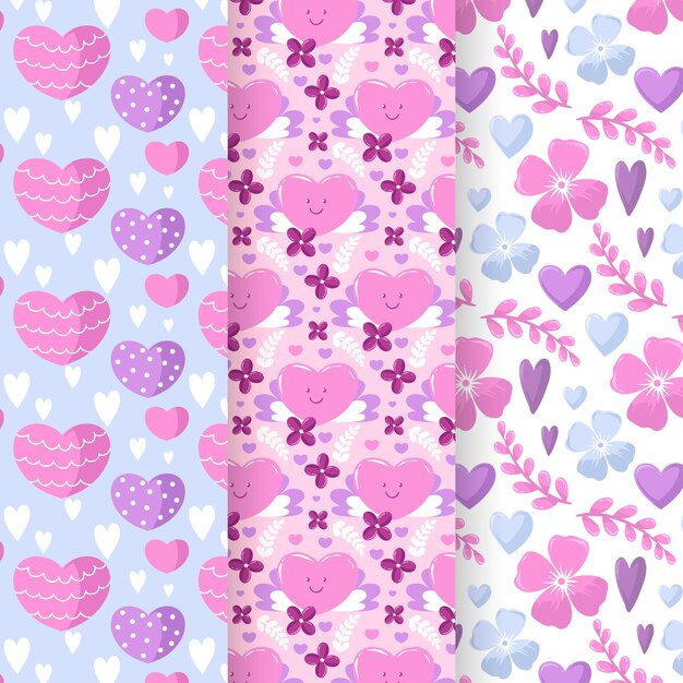 Conjunto de patrones de diseño plano de San Valentín