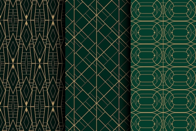 Conjunto de patrones elegantes art deco de diseño plano