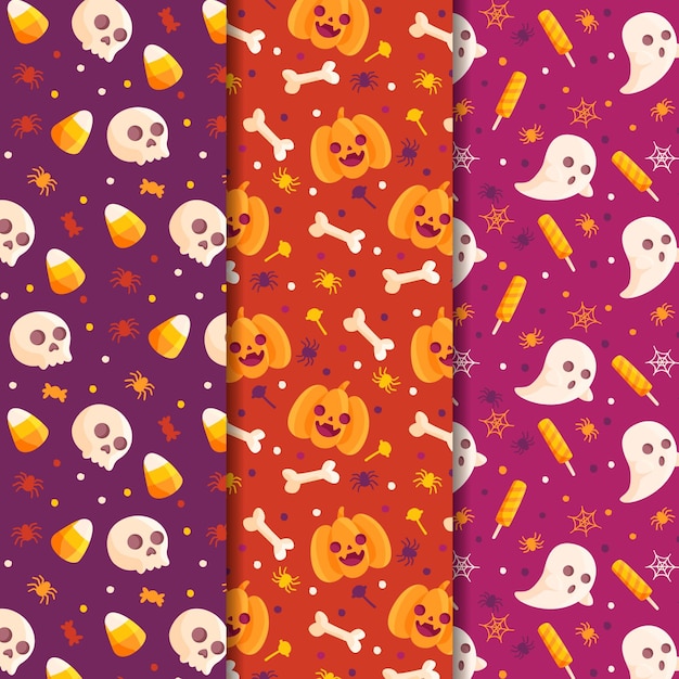 Vector gratuito conjunto de patrones de feliz halloween