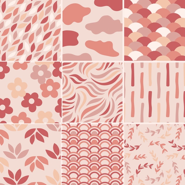 Conjunto de patrones sin fisuras de color rosa pastel