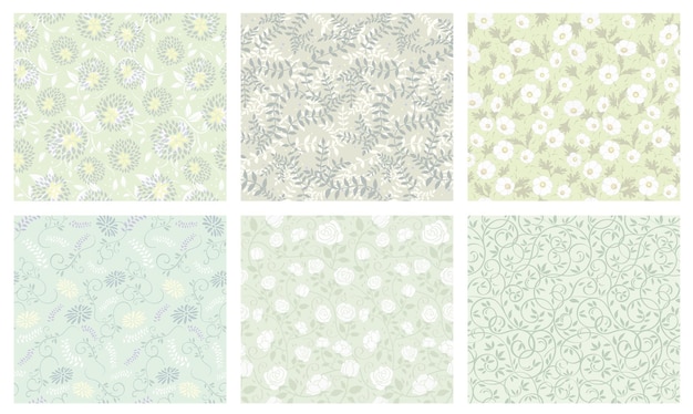 Conjunto de patrones florales vectoriales sin costuras repetibles horizontalmente y verticalmente