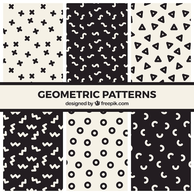 Conjunto de patrones geométricos divertidos en blanco y negro
