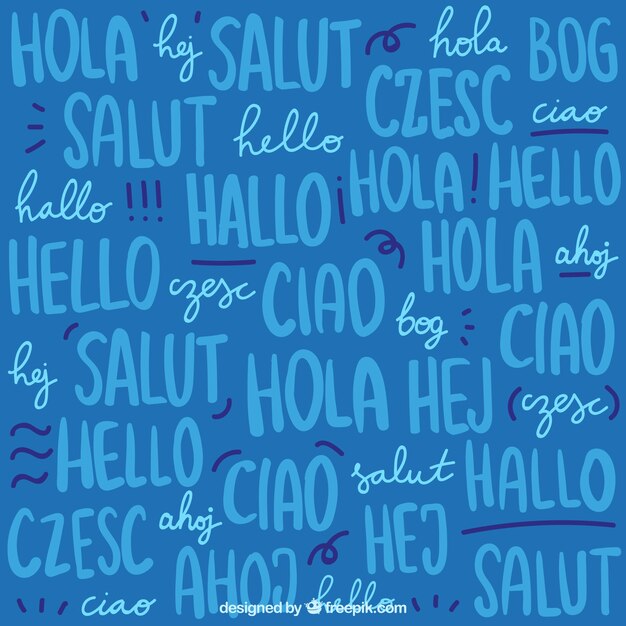 Conjunto de patrones de hola en distintos idiomas dibujados a mano
