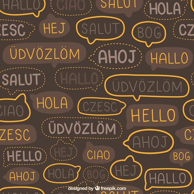 Vector gratuito conjunto de patrones de hola en distintos idiomas dibujados a mano