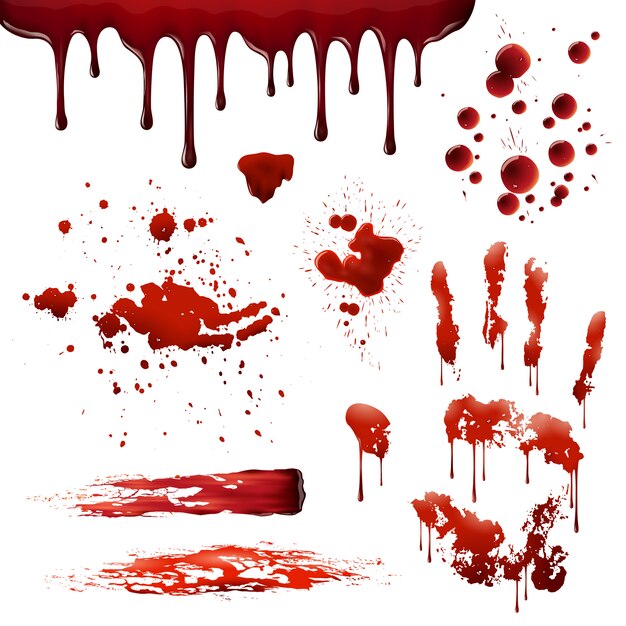 Conjunto de patrones de manchas de sangre realistas de salpicaduras de sangre