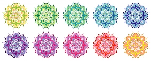 Vector gratuito conjunto de patrones de mandala en muchos colores.