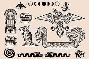 Vector gratuito conjunto de patrones mayas o aztecas elementos decorativos tribales.