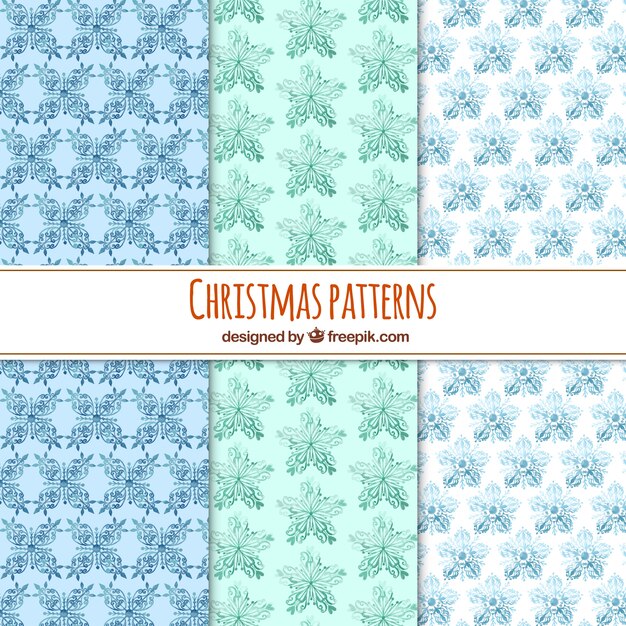 Conjunto de patrones de navidad con copos de nieve