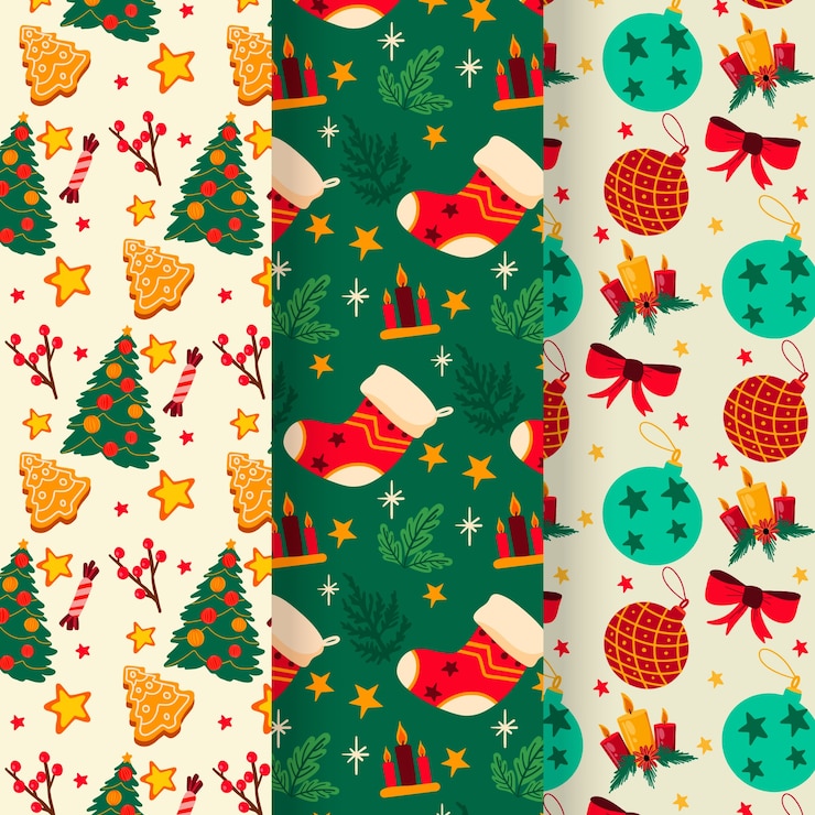 Vector gratuito conjunto de patrones de navidad dibujados a mano
