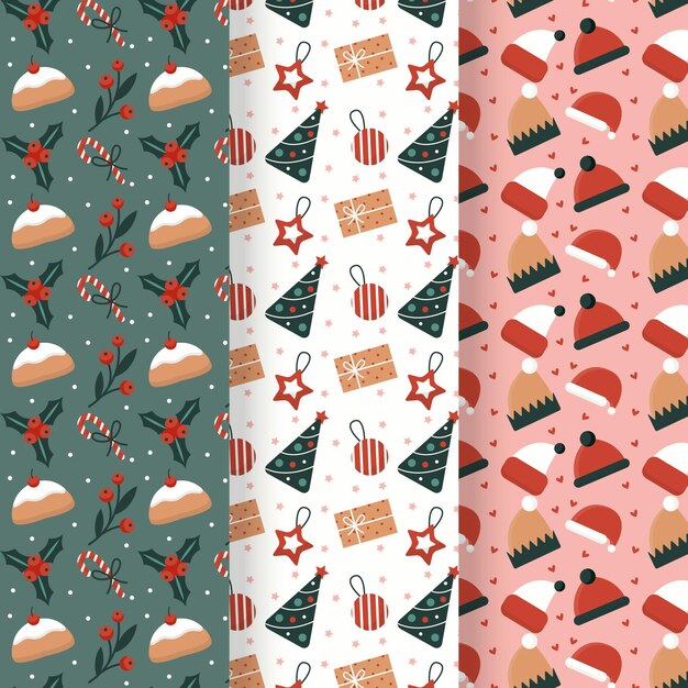Conjunto de patrones de navidad de diseño plano