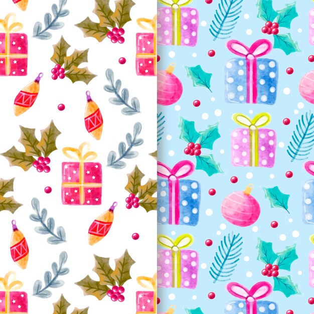 Conjunto de patrones navideños en acuarela
