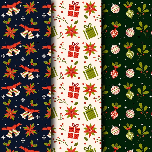 Conjunto de patrones navideños de diseño plano