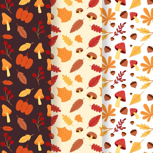Conjunto de patrones de otoño de diseño plano