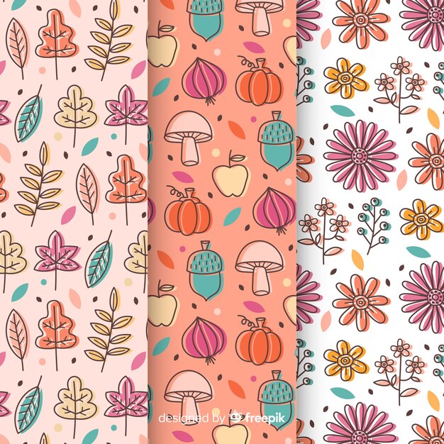 Conjunto de patrones de otoño estilo dibujado a mano