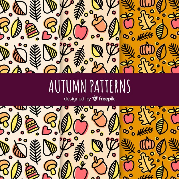 Conjunto de patrones de otoño estilo dibujado a mano