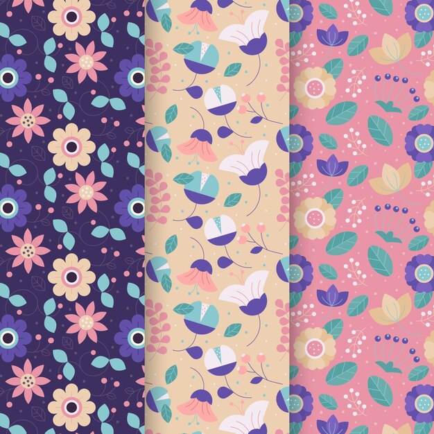 Conjunto de patrones planos coloridos de primavera