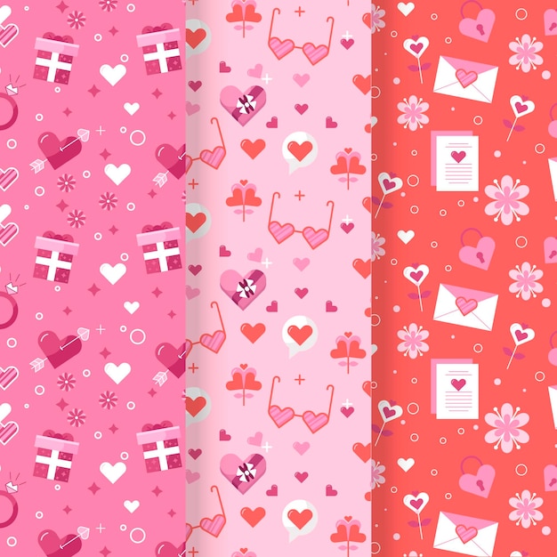 Conjunto de patrones planos de san valentín