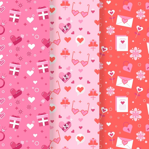 Conjunto de patrones planos de san valentín