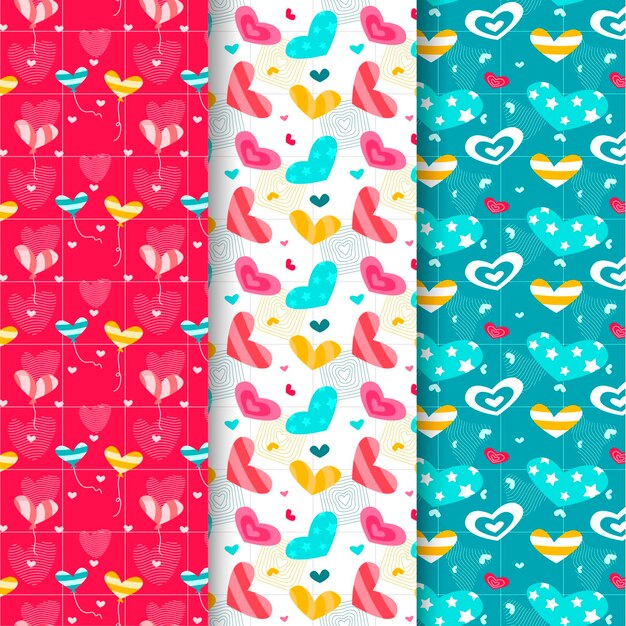 Conjunto de patrones planos de san valentín