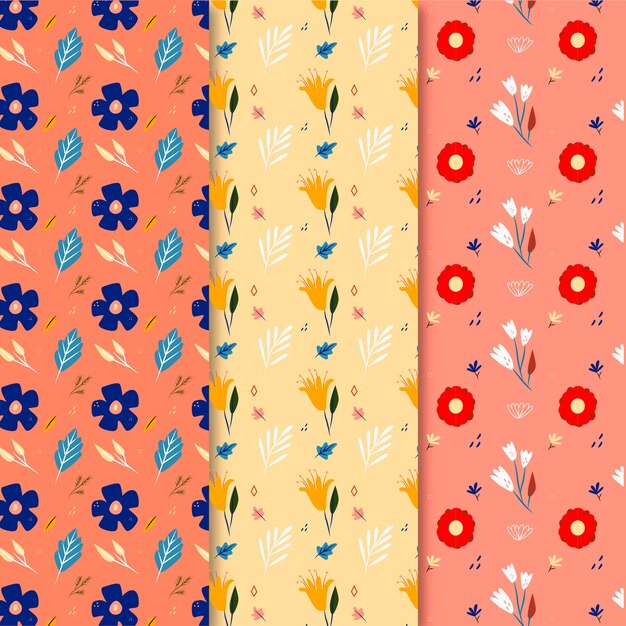 Conjunto de patrones de primavera colorida dibujada a mano