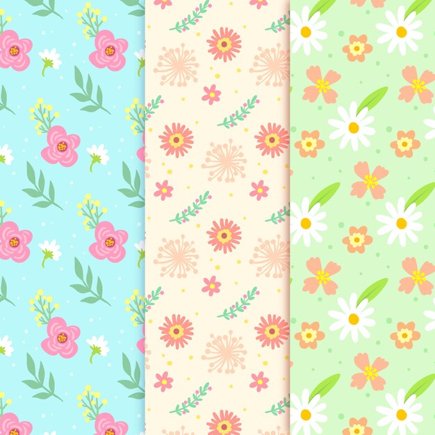 Conjunto de patrones de primavera dibujados a mano