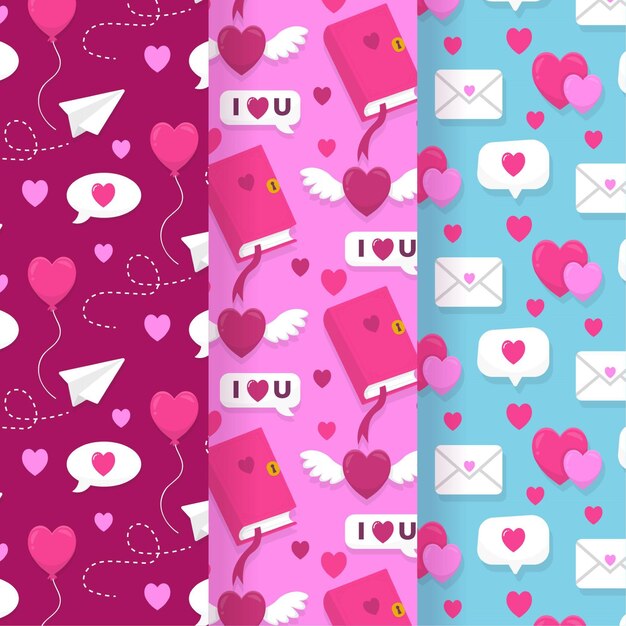 Conjunto de patrones de san valentín dibujados a mano