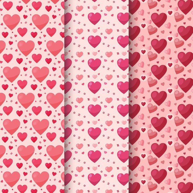Conjunto de patrones de san valentín de diseño plano