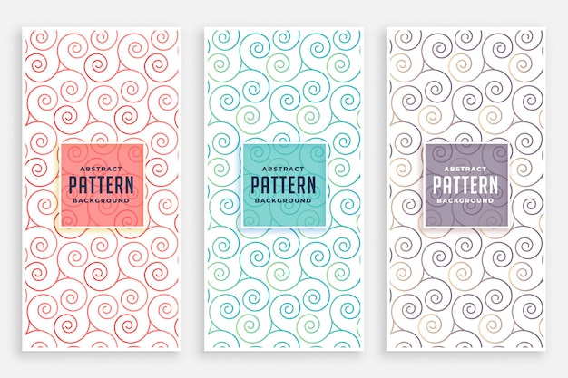 Conjunto de patrones Swirly de tres colores.