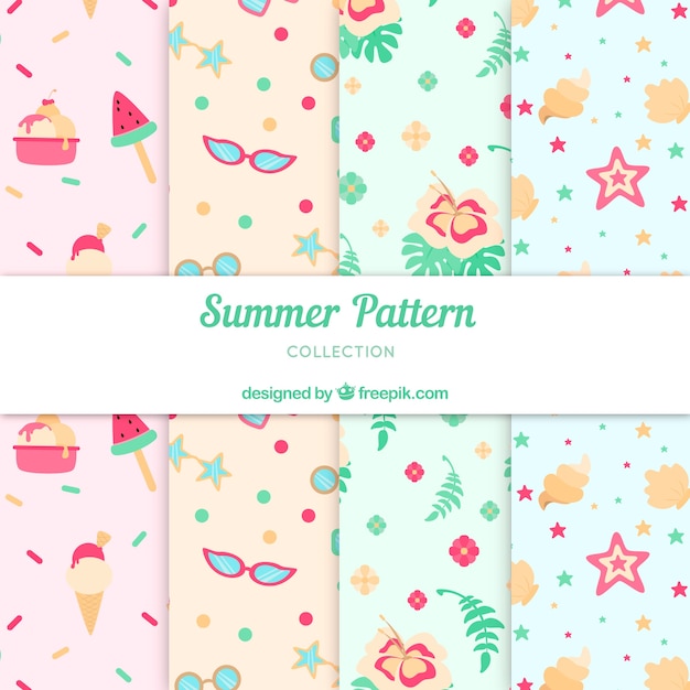Conjunto de patrones de verano con elementos de playa