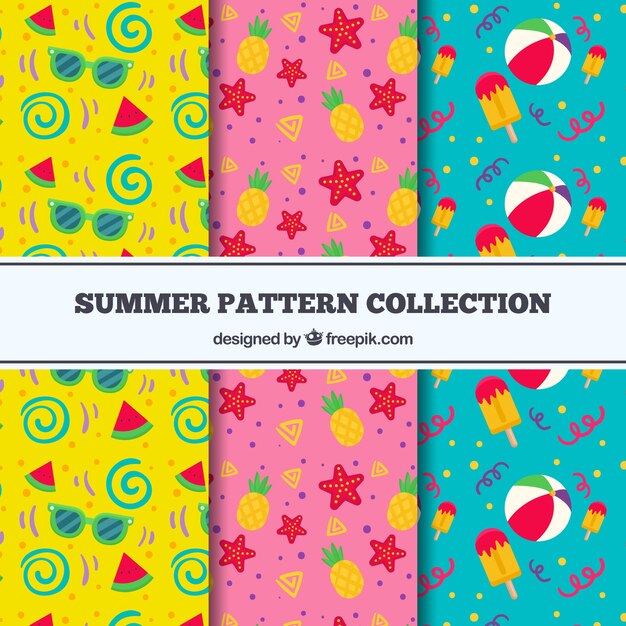 Conjunto de patrones de verano en tres colores