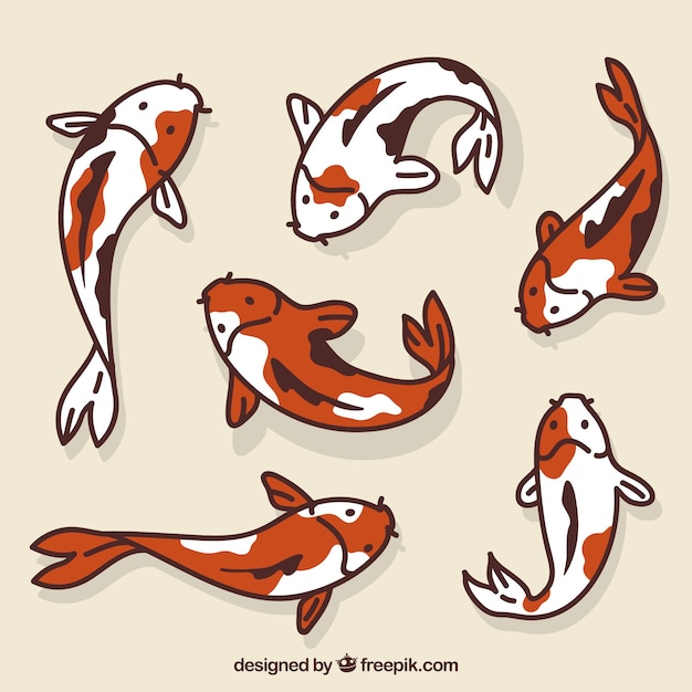 Vector gratuito conjunto de peces coloridos en estilo hecho a mano