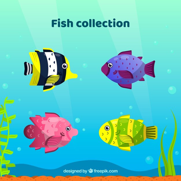 Conjunto de peces coloridos en estilo plano