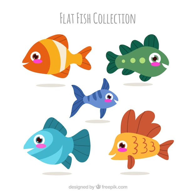 Conjunto de peces coloridos en estilo plano