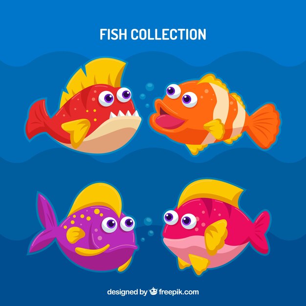 Conjunto de peces coloridos en estilo plano