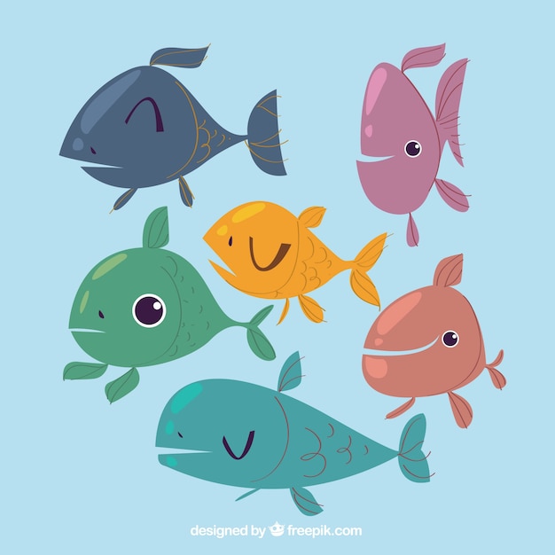 Vector gratuito conjunto de peces coloridos en estilo plano