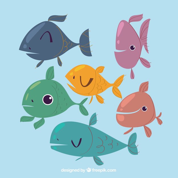 Conjunto de peces coloridos en estilo plano