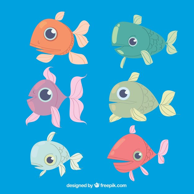 Conjunto de peces coloridos en estilo plano