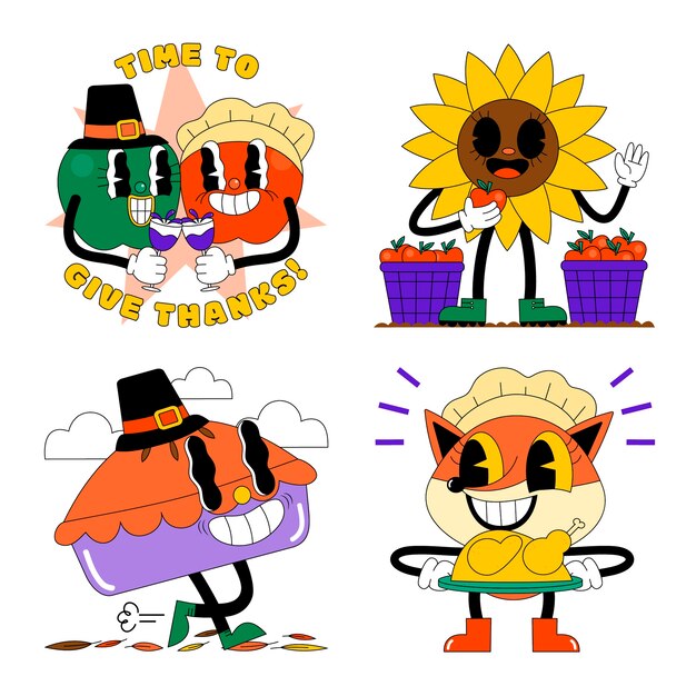 Conjunto de pegatinas de acción de gracias ácidas