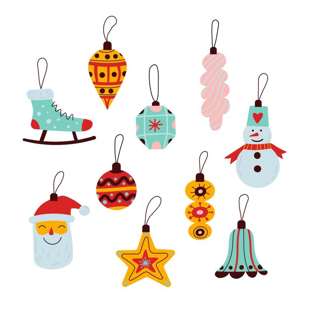 Conjunto de pegatinas de adornos navideños de diseño plano