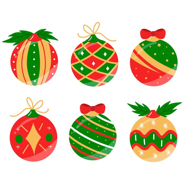 Conjunto de pegatinas de adornos navideños de diseño plano