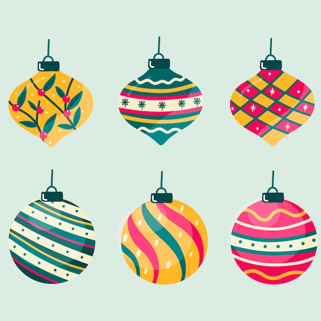 Vector gratuito conjunto de pegatinas de adornos navideños de diseño plano