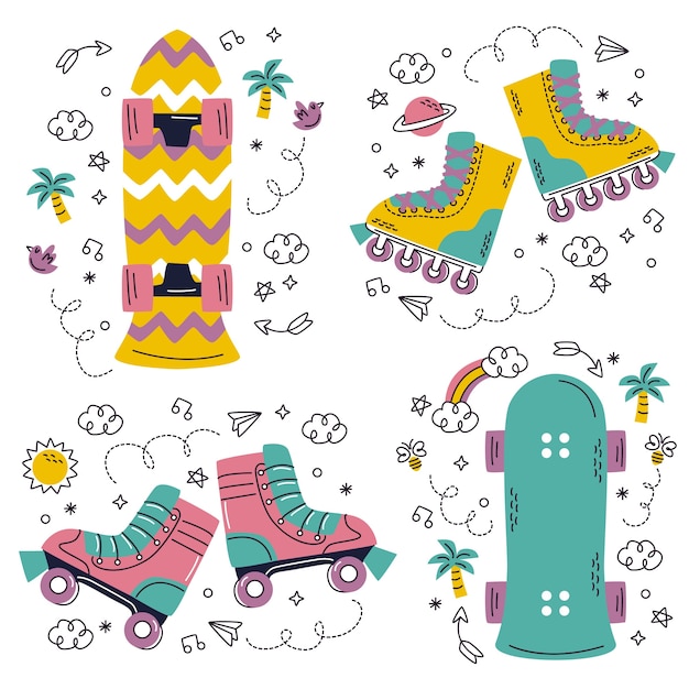 Conjunto de pegatinas de artículos deportivos estilo Doodle