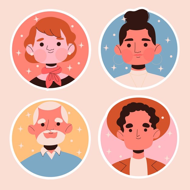 Conjunto de pegatinas de avatar de personas creativas